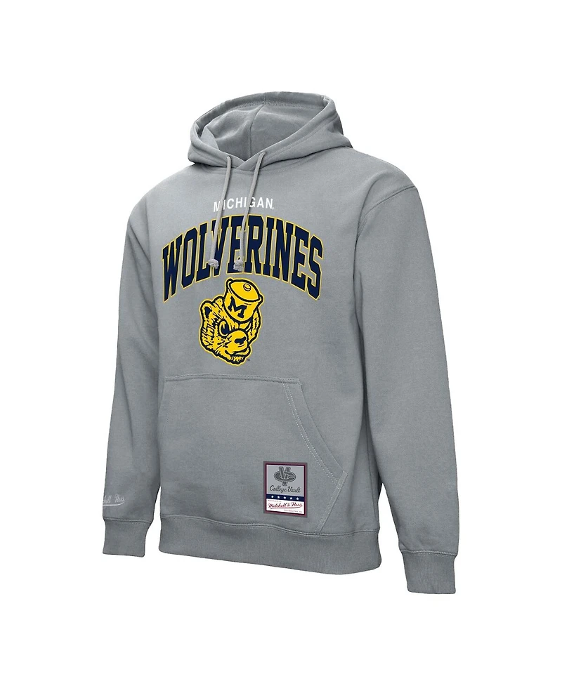 Mitchell & Ness Men's Heather Gray Michigan Wolverines Classic Arch Pullover Hoodie