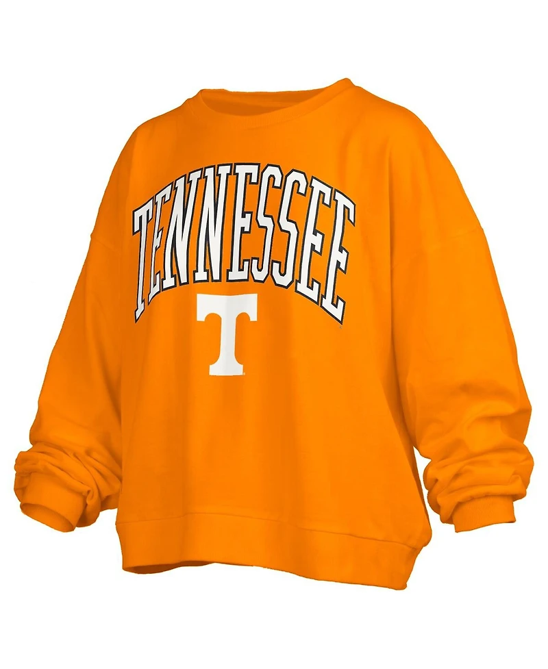 Pressbox Women's Tennessee Orange Volunteers Janise Arch Over Logo Waist Length Oversized Pullover Sweatshirt