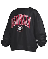 Pressbox Women's Black Georgia Bulldogs Janise Arch Over Logo Waist Length Oversized Pullover Sweatshirt