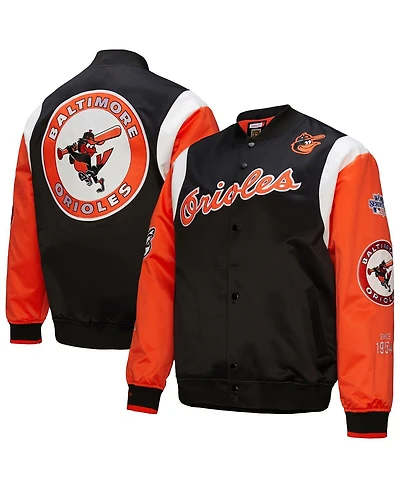 Mitchell & Ness Men's Black/Orange Baltimore Orioles Cooperstown Collection Team Origins Satin Full-Snap Jacket