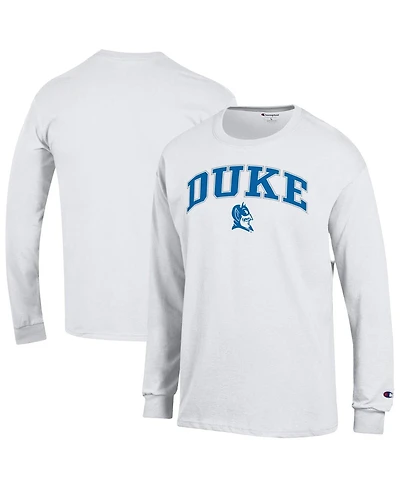 Champion Men's White Duke Blue Devils Arch Over Logo Long Sleeve T-Shirt