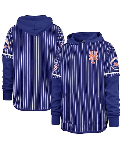 '47 Brand Men's Royal New York Mets Pinstripe Double Header Pullover Hoodie