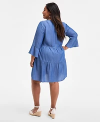 Style & Co Plus Split-Neck Tiered Flutter-Sleeve Dress, Exclusively at Macy's