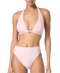 Michael Michael Kors Womens Logo Ring Halter Bra Top Stripe High Waist Bottom