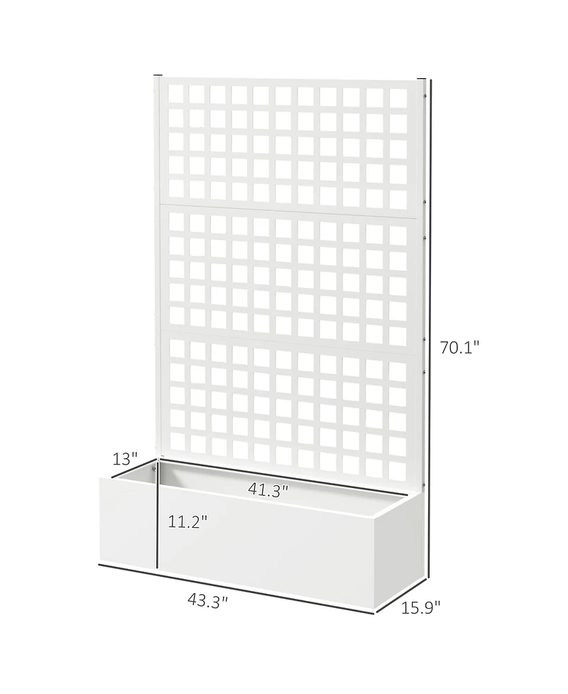 Outsunny Metal Planter Box with Trellis, Drain Holes, 43"x16"x70",