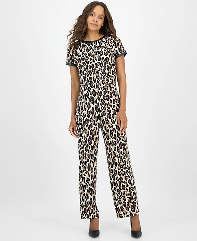 Ak Anne Klein Petite Printed High Rise Wide Leg Pants