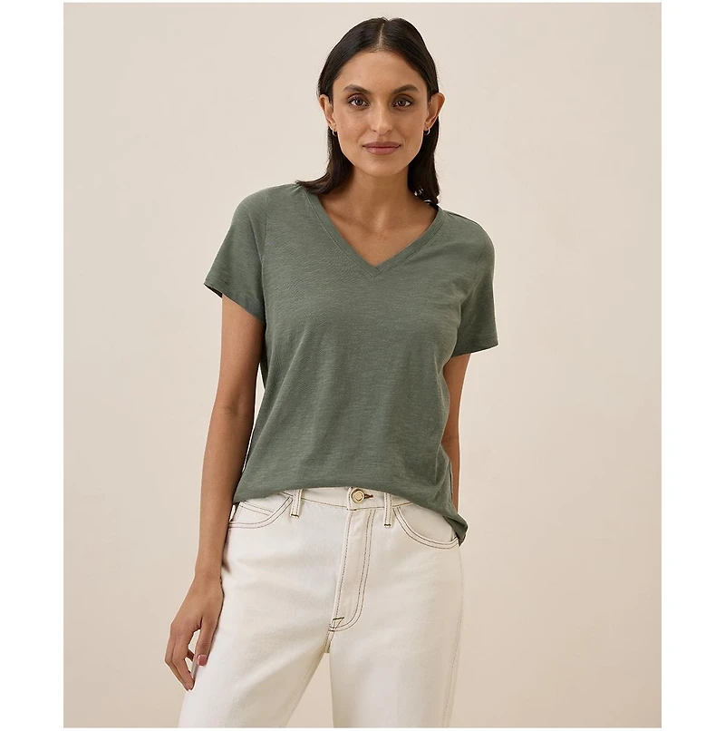Pact Women's Organic Cotton Featherweight Slub V-Neck Tee