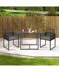 Gymax Set of 3 Pe Wicker Furniture Set Cushioned Chairs w/ Folding Backrest Patio Backyard