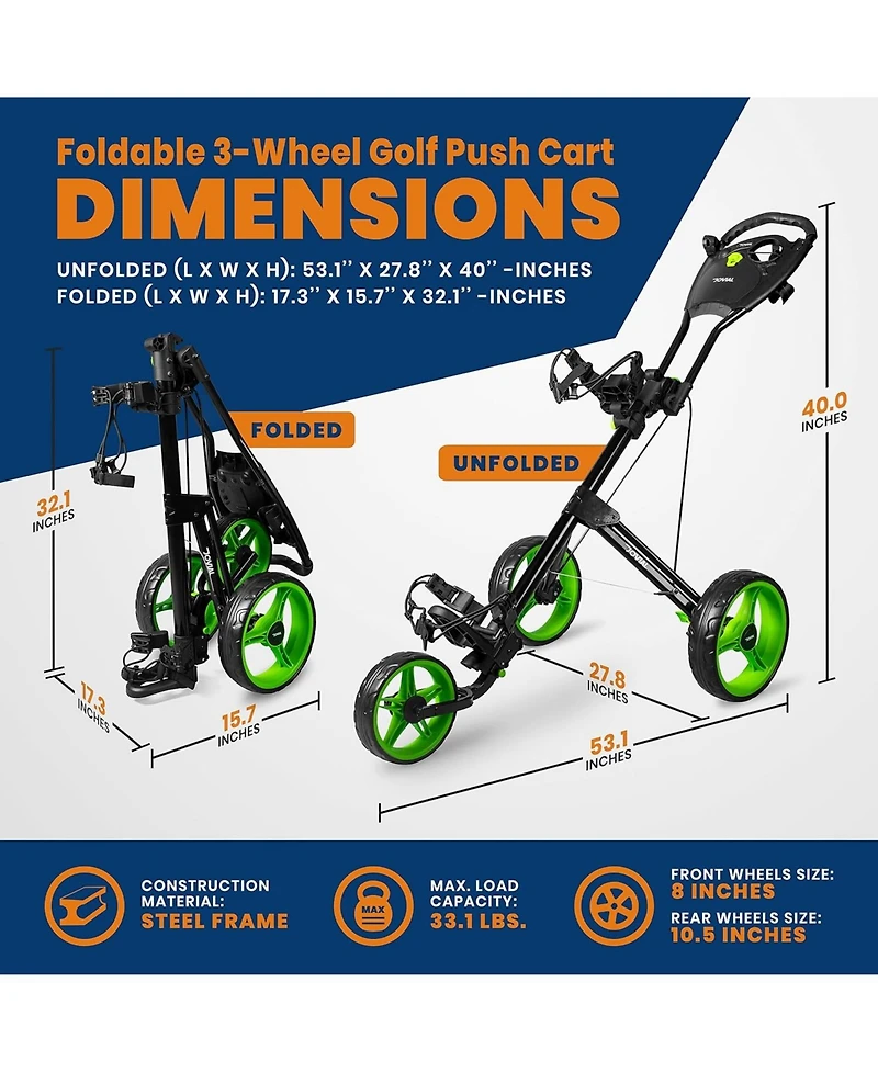 Jovial Foldable 3-Wheel Junior Golf Pull Cart with Scorecard Holder