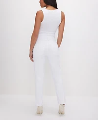 Good American Women's Petite Straight Raw Hem Jeans