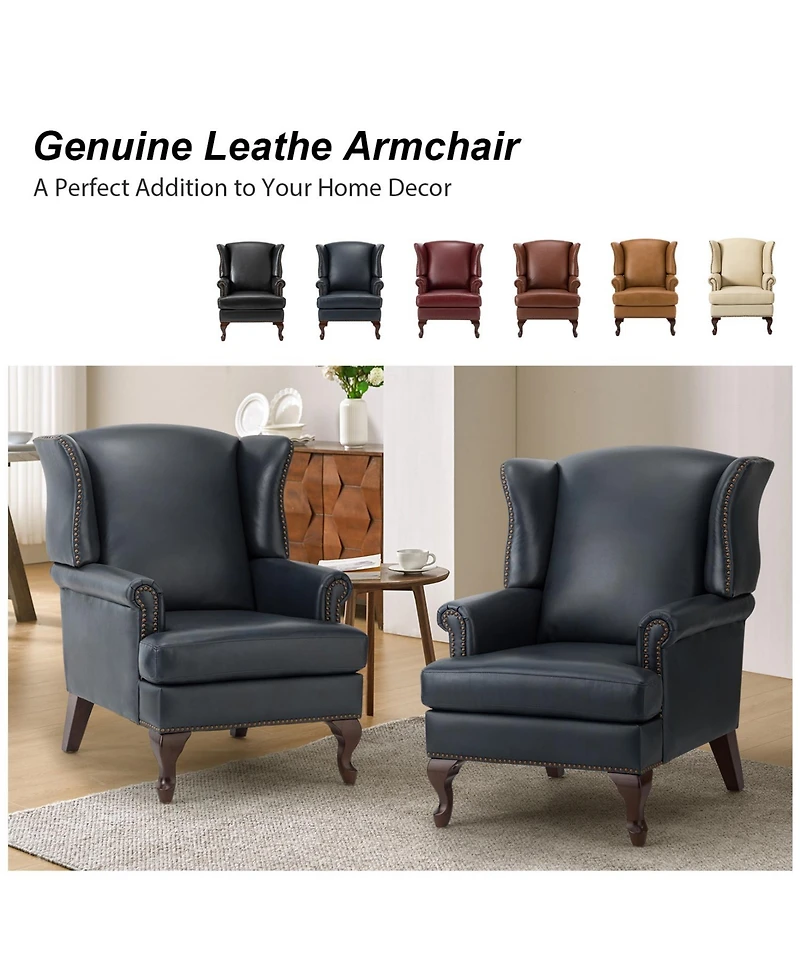 Helmuth Genuine Leather Armchair with Solid Wood Legs