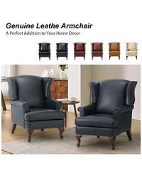 Helmuth Genuine Leather Armchair with Solid Wood Legs