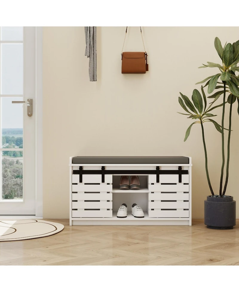 Streamdale 2-Tier Entryway Bench with Sliding Doors and Cushion