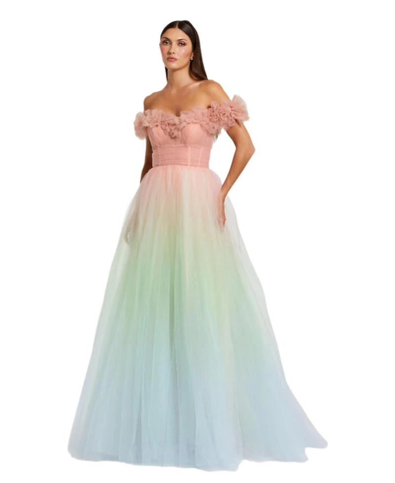 Mac Duggal Women's Off The Shoulder Ombre Tulle Ballgown