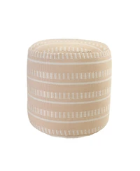 Striped Round Polyester Pouf Ottoman for Patio and Home Decor