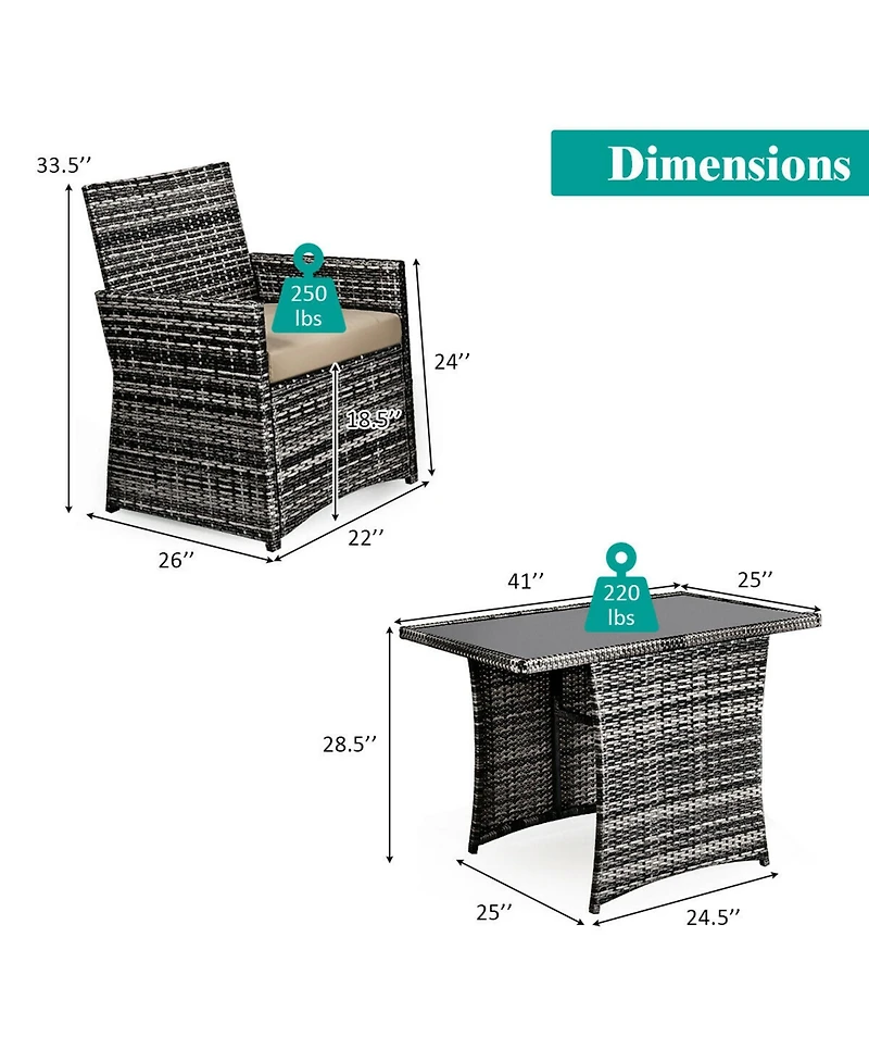 Gymax 3PCS Cushioned Wicker Rattan Patio Furniture Set Garden Yard Outdoor