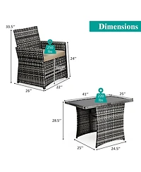 Gymax 3PCS Cushioned Wicker Rattan Patio Furniture Set Garden Yard Outdoor