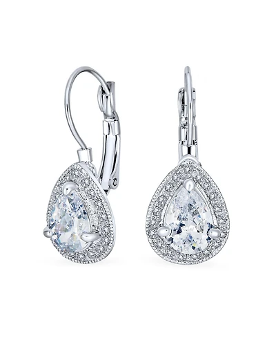 Bling Jewelry 2.25CT Cubic Zirconia Crystal Halo Teardrop Solitaire Cz Lever Back Earrings Silver Plated Alloy