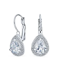 Bling Jewelry 2.25CT Cubic Zirconia Crystal Halo Teardrop Solitaire Cz Lever Back Earrings Silver Plated Alloy