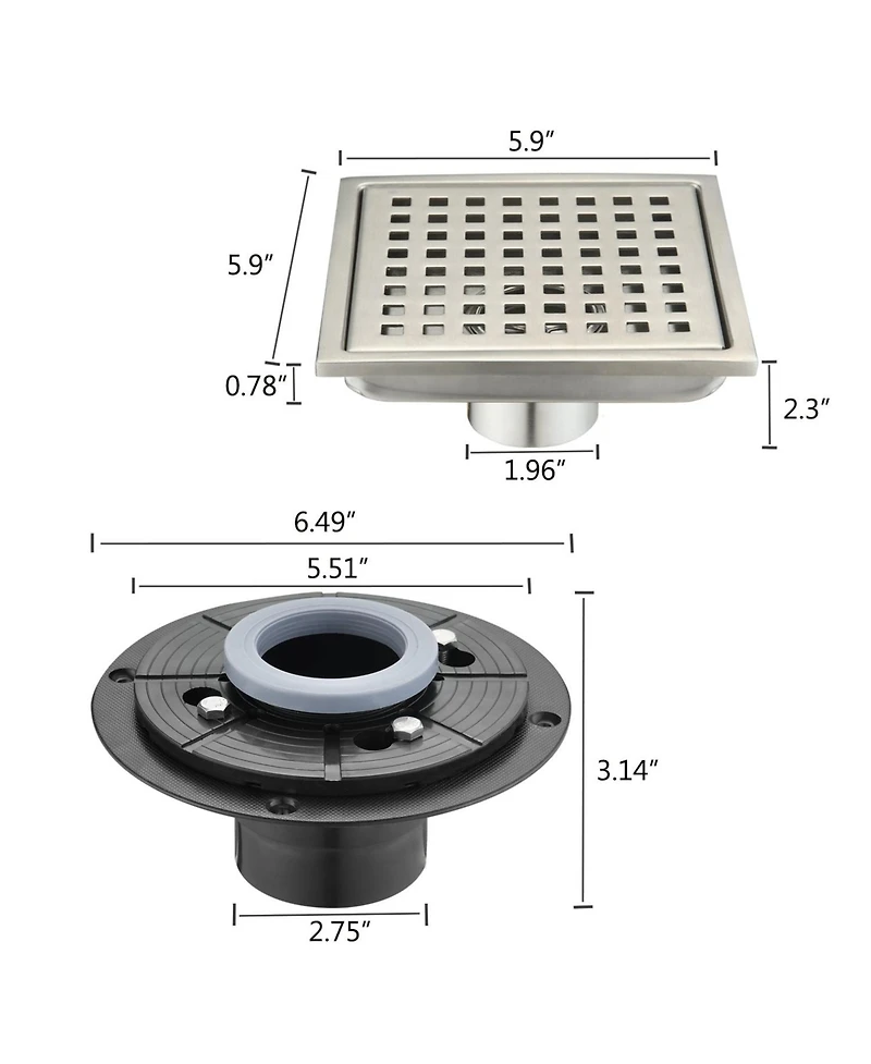 6 Inch Square Shower Floor Drain