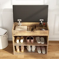 shoe Bench with shelves, natural wooden rack 3 storage compartments, Entryway