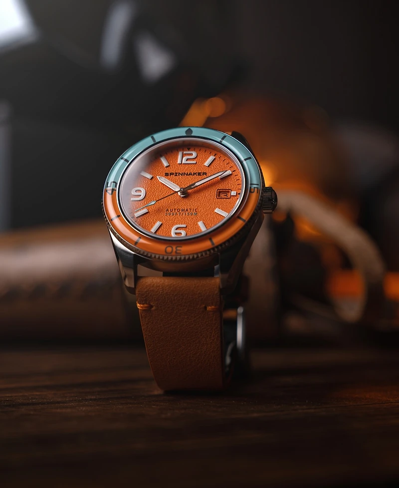 Spinnaker Men's Fleuss Automatic Orange Leather Strap Watch, 43mm