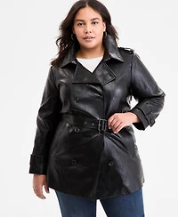 Bcbgmaxazria Plus Double-Breasted Faux-Leather Belted Trench Coat