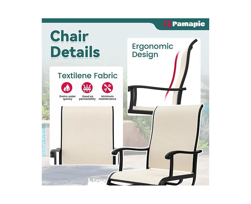 Beige 5-Piece Patio Dining Set with 4 Textilene Swivel Chairs