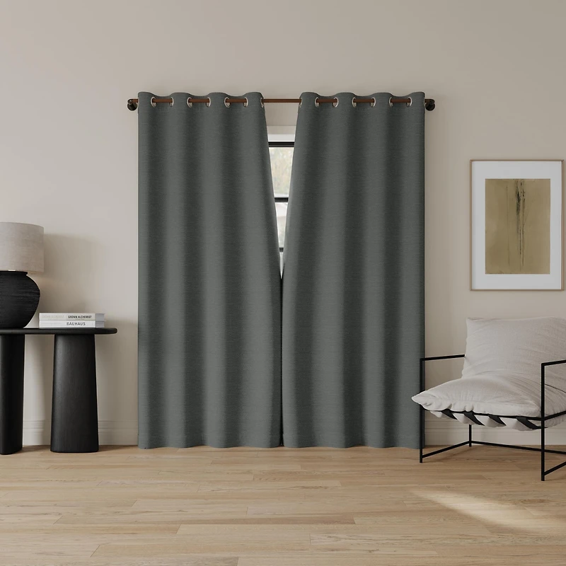 Sarasi Contrast Tweed Magnetic Closure 100% Blackout Grommet Curtain Panel