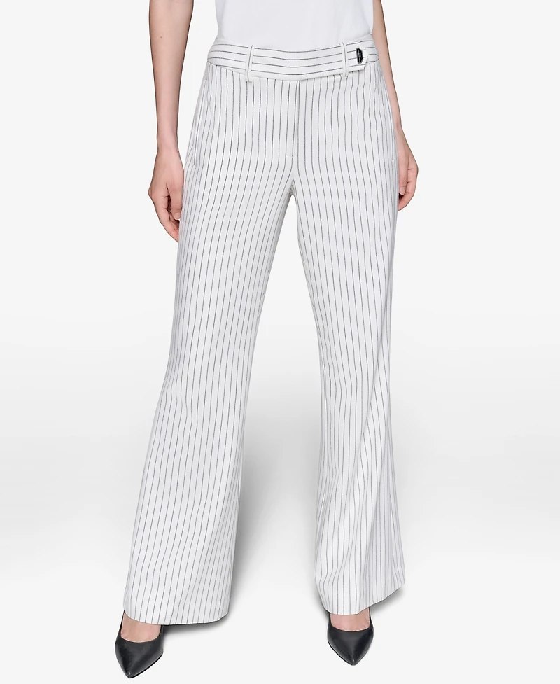 Karl Lagerfeld Paris Women's Pinstripe Full Wide- Leg Pants