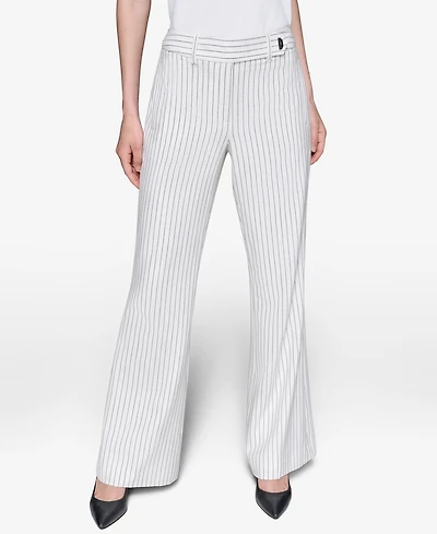 Karl Lagerfeld Paris Women's Pinstripe Full Wide- Leg Pants