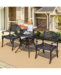 Gymax 5PCS Cast Aluminum Patio Bistro Set Outdoor Dining Table & Chair Furniture Set