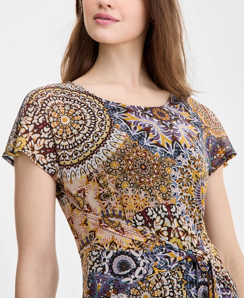 Robbie Bee Women's Printed Tie-Waist Midi Dress