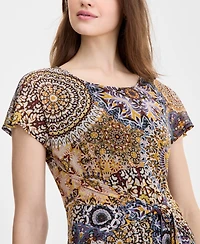Robbie Bee Women's Printed Tie-Waist Midi Dress