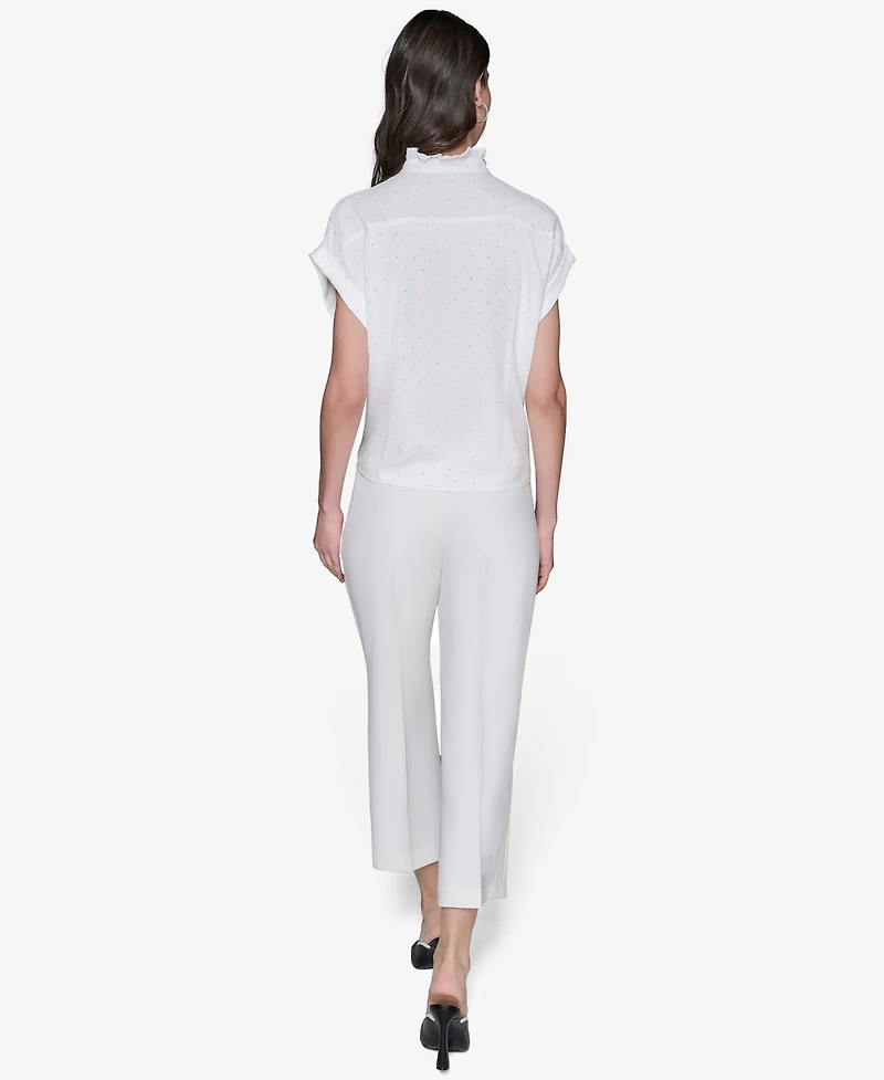 Karl Lagerfeld Paris Women's Studded Ruffled Button-Front Shirt