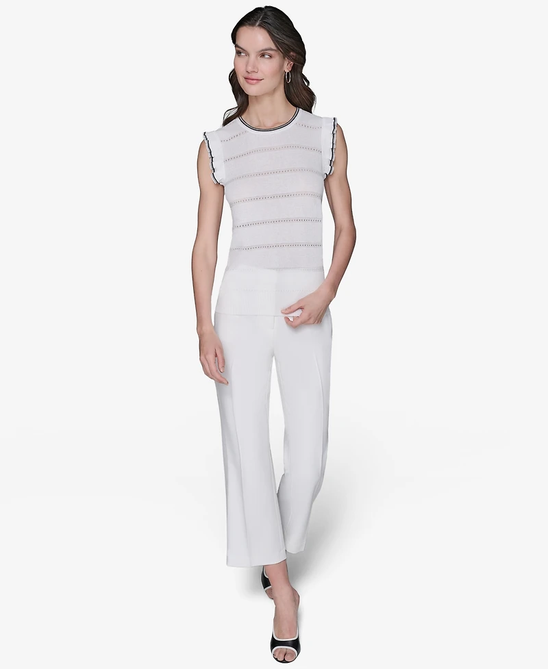 Karl Lagerfeld Paris Women's Pointelle Knit Sleeveless Top