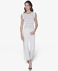 Karl Lagerfeld Paris Women's Pointelle Knit Sleeveless Top