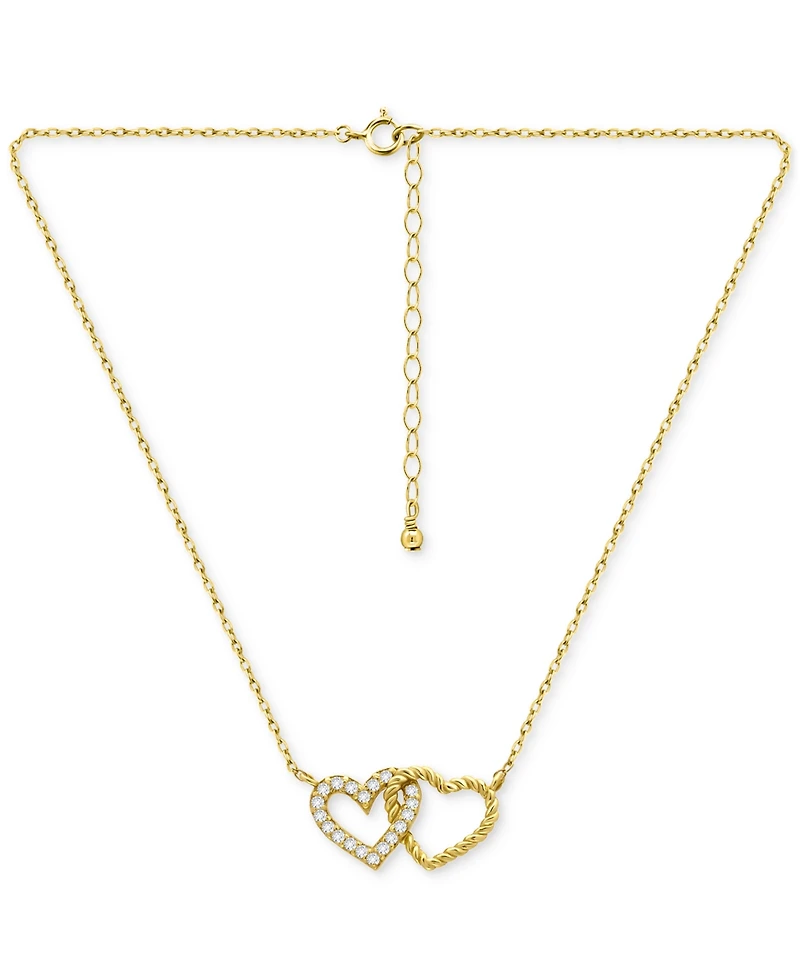 Giani Bernini Cubic Zirconia Double Heart Necklace (1/4 ct. t.w.) Sterling Silver, 16" + 2" extender