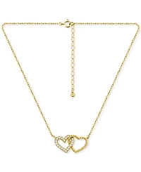 Giani Bernini Cubic Zirconia Double Heart Necklace (1/4 ct. t.w.) Sterling Silver, 16" + 2" extender