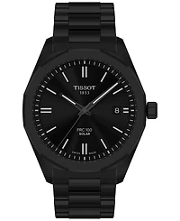 Tissot Men's Swiss Prc 100 Solar Quartz Black-Tone Stainless Steel Bracelet Watch 39mm