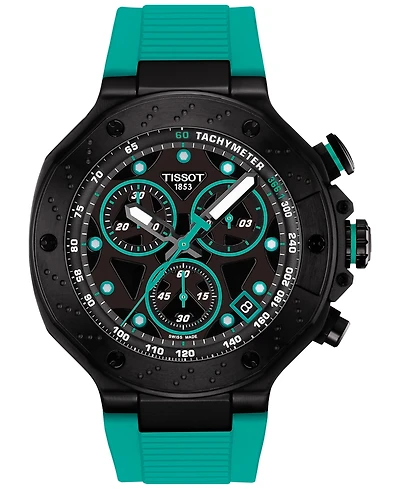 Tissot Men's Swiss Chronograph T-Race Green Silicone Strap Watch 45mm