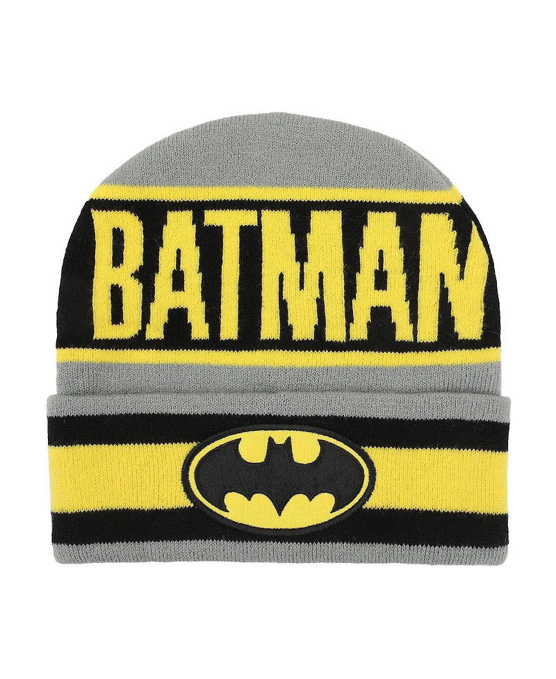 Dc Comics Men's Batman Logo Gray Cuff Beanie