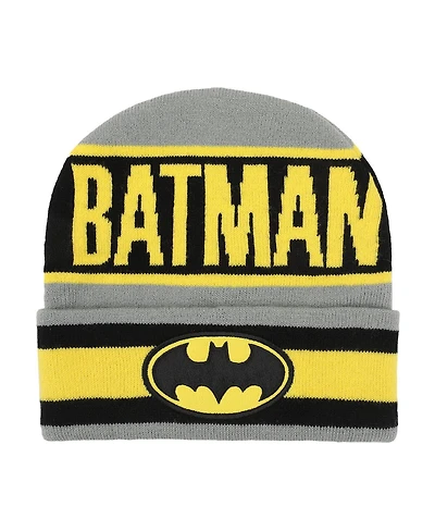 Dc Comics Men's Batman Logo Gray Cuff Beanie