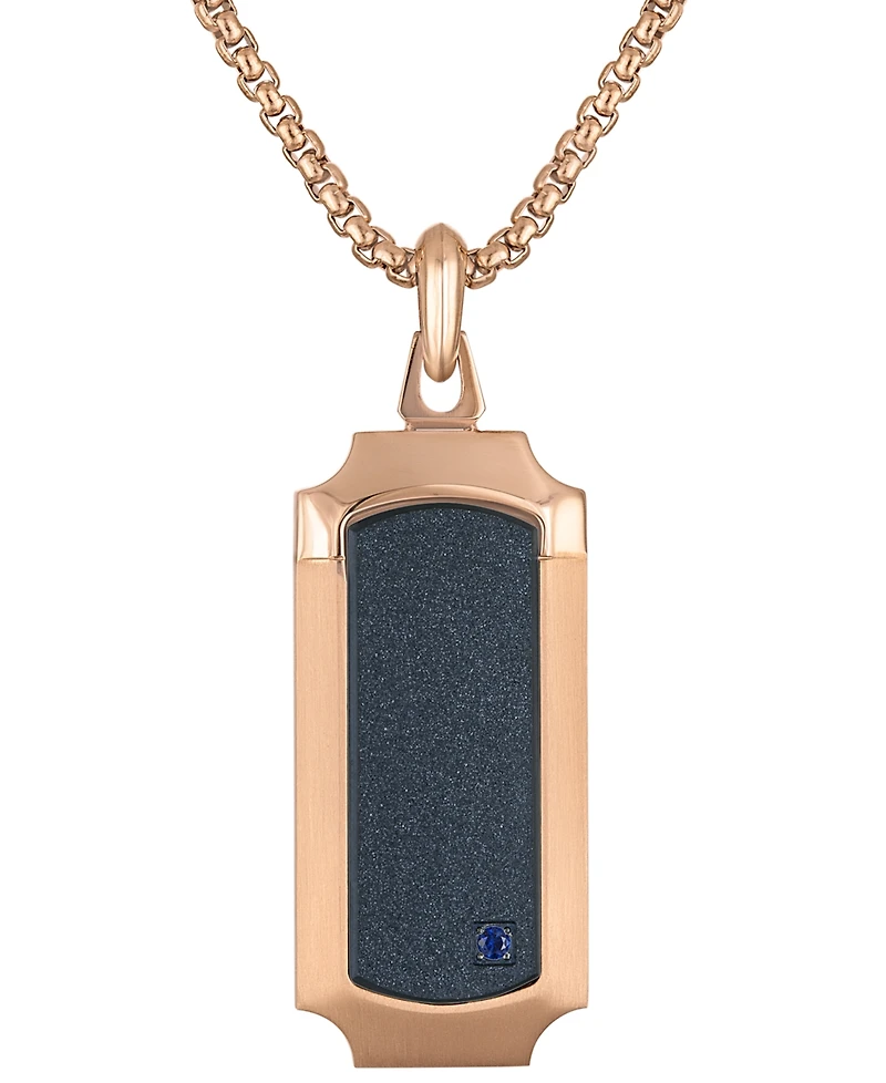 Bulova Men's 150th Anniversary Rose Gold-Tone Stainless Steel Blue Sapphire Accent Dog Tag Pendant Necklace, 24" + 2" extender