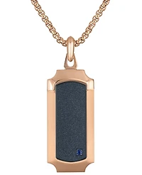 Bulova Men's 150th Anniversary Rose Gold-Tone Stainless Steel Blue Sapphire Accent Dog Tag Pendant Necklace, 24" + 2" extender