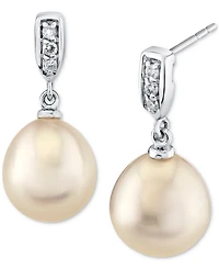 Cultured Freshwater Pearl (9mm) & Diamond Accent Drop Earrings in 14k White Gold