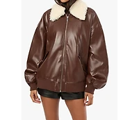 WeWoreWhat Women's Faux Sherpa Collar Bomber Jacket