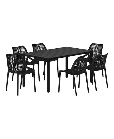 7-Piece Outdoor Metal Patio Dining Table Set With Stackable Chairs