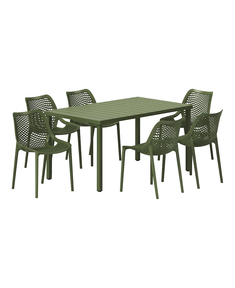 7-Piece Outdoor Metal Patio Dining Table Set With Stackable Chairs