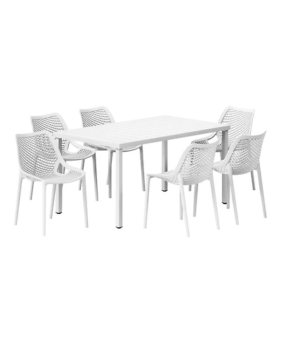 7-Piece Outdoor Metal Patio Dining Table Set With Stackable Patio Chairs